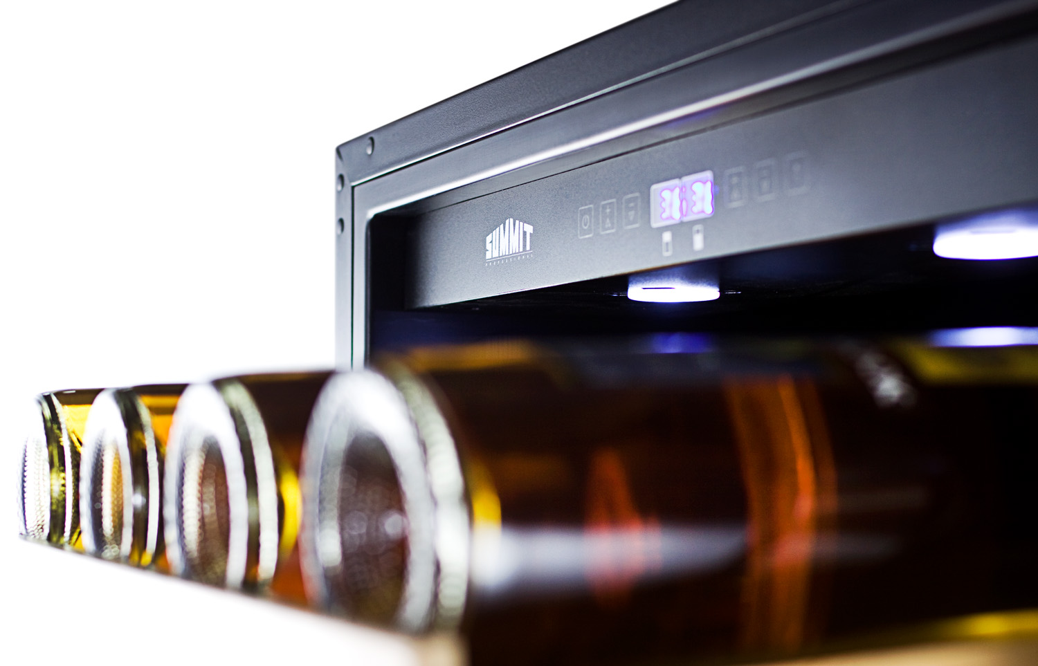 Dual zone 118 bottle commercial wine cellar designed for the display and refrigeration of beverages, with two glass doors and digital thermostats; for built-in or freestanding use